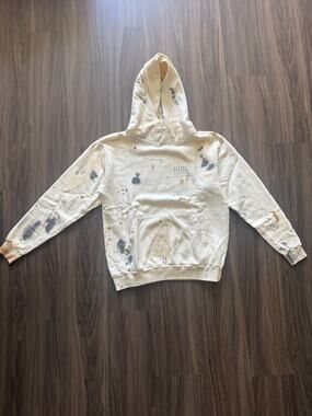 Hidden NY H Logo Painted Hoodie Cream Paint Splatter Men’s Size S